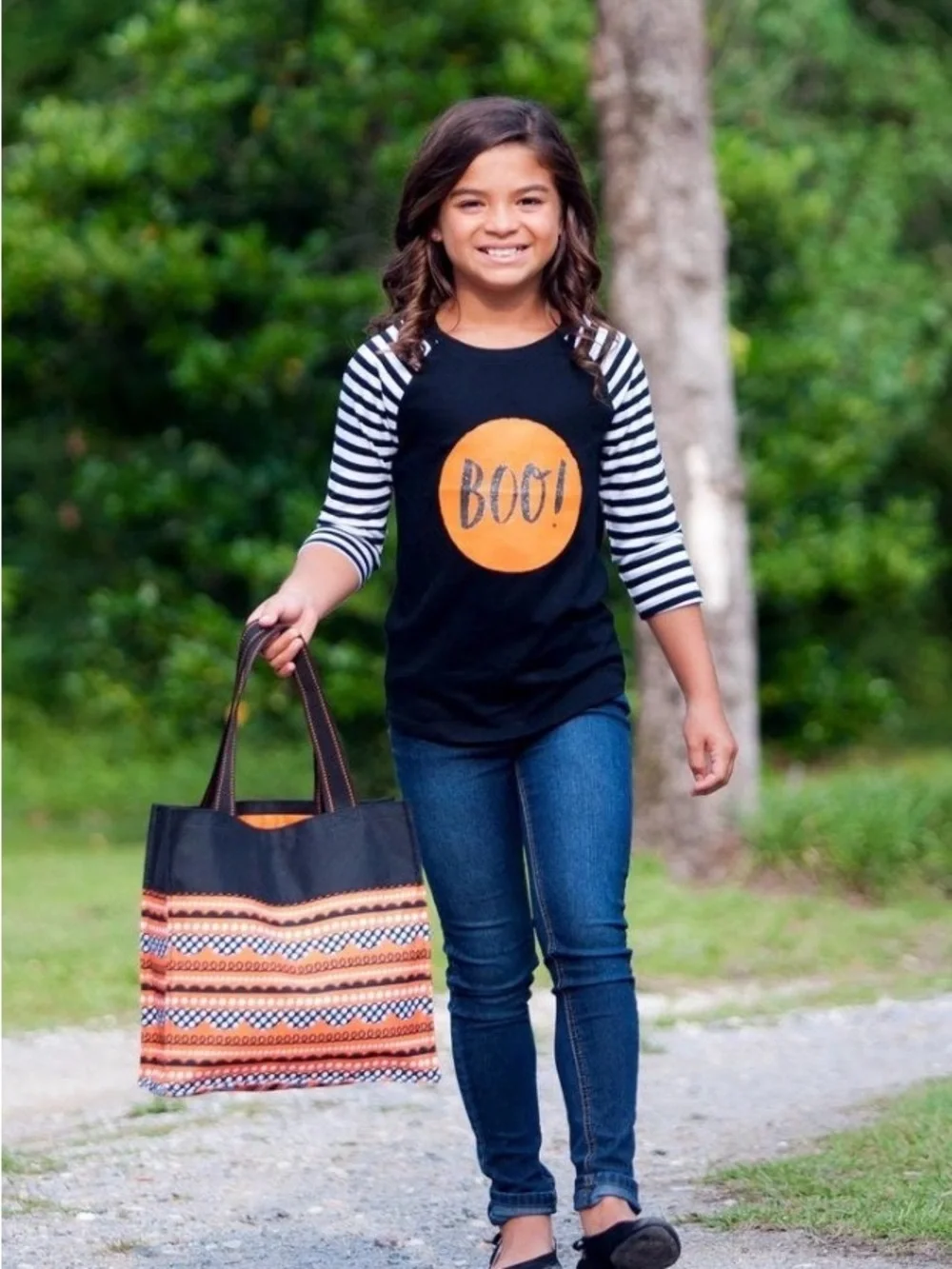 Kids Halloween Black and Orange Patterned Tote Bag - Trick or treat bag